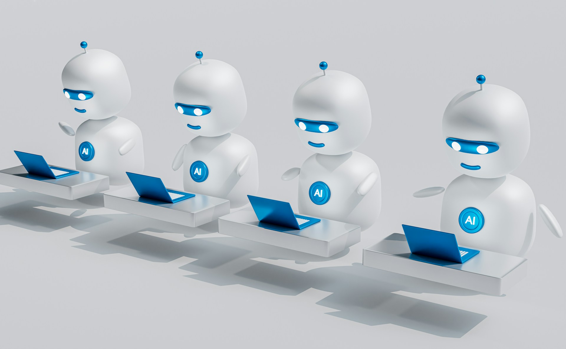A group of artificial intelligence robots
